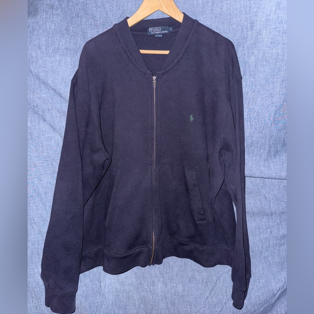 Mens Polo Ralph Lauren Knit Full-Zip Baseball Sweater Bomber Jacket, Navy, Sz XL